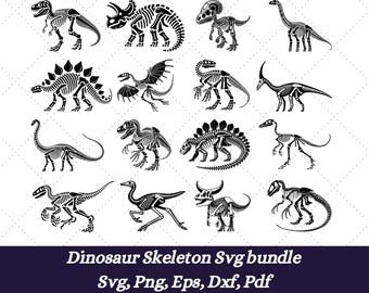 Dinosaurieskelett Svg Bundle, Dinosaur Svg, Dino svg, Jurassic Svg, Djur Svg, T-rex Svg klippfiler, Barn Svg Designs, Tyrannosaurus Svg