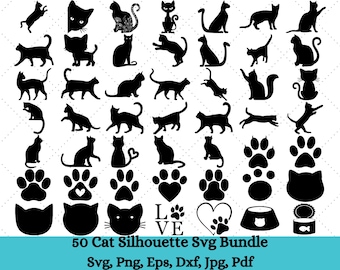 Silueta de gato svg, paquete SVG de gato, cabeza de gato SVG, cara de gato SVG, archivos de corte de gato, diseño de gato, gatito svg, vector de gato, gatito svg, silueta de mascota