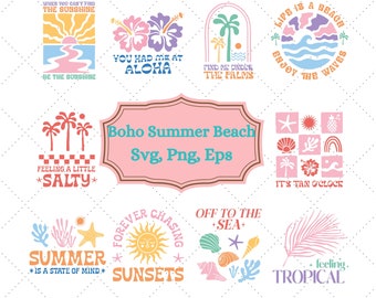 Boho sommarstrand Svg-paket, Retro sommar svg, strand svg, semester svg, sommar svg, strandskjorta svg, sommarordspråk svg png, Habiscus