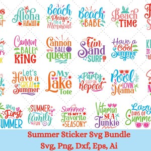 Summer Sticker Svg Bundle, Beach Svg Bundle, Beach Sticker, printable stickers, sticker designs, stickers png, sticker cricut