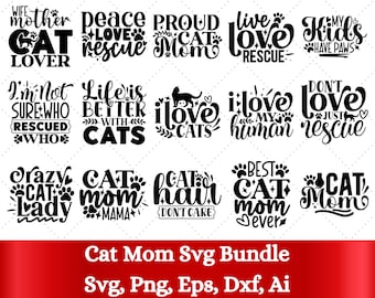 猫ママ SVG バンドル、猫の面白い名言、ママライフ PNG、ペット SVG、猫好き SVG、子猫 SVG、猫の名言 SVG、ママ SVG、猫ママ SVG、クリカット