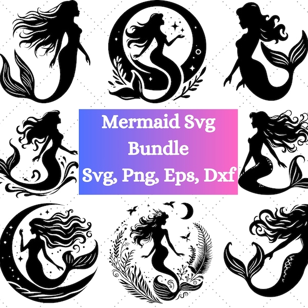 Mermaid SVG, Mermaid SVG Bundle, Mermaid Clipart, Mermaid svg files for cricut, Mermaid silhouette, Little Mermaid SVG bundle, Ariel Clipart