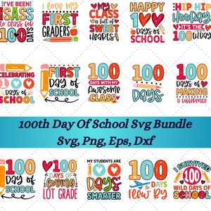 100 Days of School SVG Bundle, 100th Day of School svg, 100 Days svg, Teacher svg, School svg, School Shirt svg, 100 days smarter, Cut File