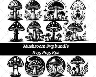 Mushroom Svg Bundle, Mushroom Clipart, Mystical Moon Mushroom Svg, Magic mushroom svg, Boho Mushroom Clipart, Mushroom Shirt, Magic Mushroom