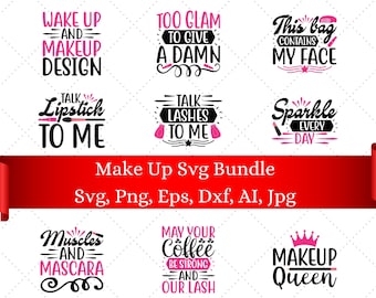 Sminkpaket Svg, Smink Svg, Svg-paket, Sminkcitat Svg, Läppstift Svg, Sminkdekal Svg, Makeupartist Svg, Kosmetikväska Ordspråkspaket