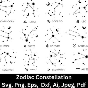 Star Zodiac Constellation svg Png, zodiac svg, horóscopo svg, cricut archivos de corte svg, constelación de estrellas, signo de estrella svg, signo del zodíaco svg,