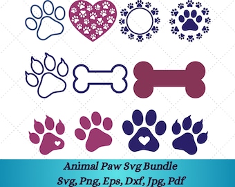 Animal Paw Svg Bundle, PAW PRINTS BUNDLE, Paws Clipart, Dog Paw Svg, Hunting Svg, Cricut Paw Svg, Animal Tracks Svg, Tracks Svg, Dog Lover