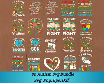 Autism SVG-paket, autismmedvetenhetssvg, autismsymbolssvg, stolt autismsvg, pusselbitssvg, autismcitat, autismmammasvg-filer, Cricut