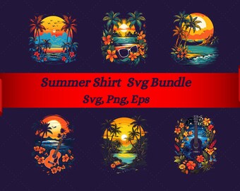 Summer tshirt Design Svg Bundle, Beach shirt sublimation, Summer T-shirt design, Retro beach design Png, Palm Trees and Sunset Png, Digital