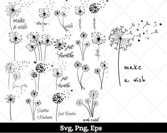 Dandelion Svg Bundle, Dandelion Svg, Dandelion Png, Make a Wish, Just Breathe Svg, Faith, Dandelion Blowing Svg, PNG, Cut files, Silhouette