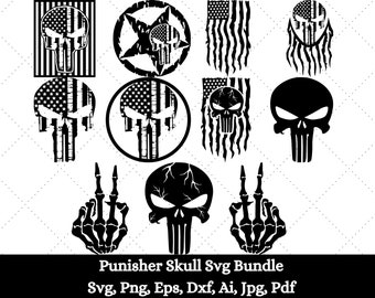 Punisher Skull Svg Bundle, Punisher Tshirt Design, Skull svg bundle, skull silhouette, skull vector, Distressed Flag Svg, Patriotic Svg