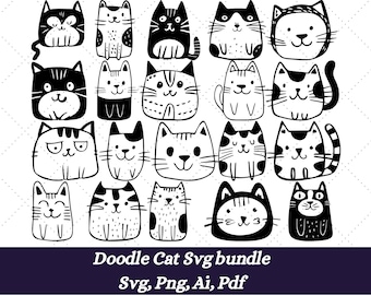 Doodle Cat svg Bundle, Animal Doodle Svg Bundle, Animal Svg, Doodle Svg, Pet svg, cute animal svg, Cat Svg, Animal clipart, nursery svg