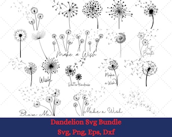 Dandelion Svg Bundle, Dandelion Svg, Dandelion Png, Make a Wish, Just Breathe Svg, Faith, Dandelion Blowing Svg, PNG, Cut files, Silhouette