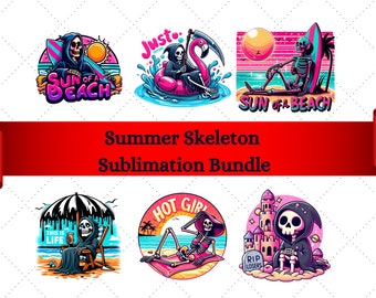 Summer Skeleton Sublimation Bundle, Summer beach, Beach skeleton, Summer Sublimation, Summer Shirt Design, Funny Summer Skeleton Png