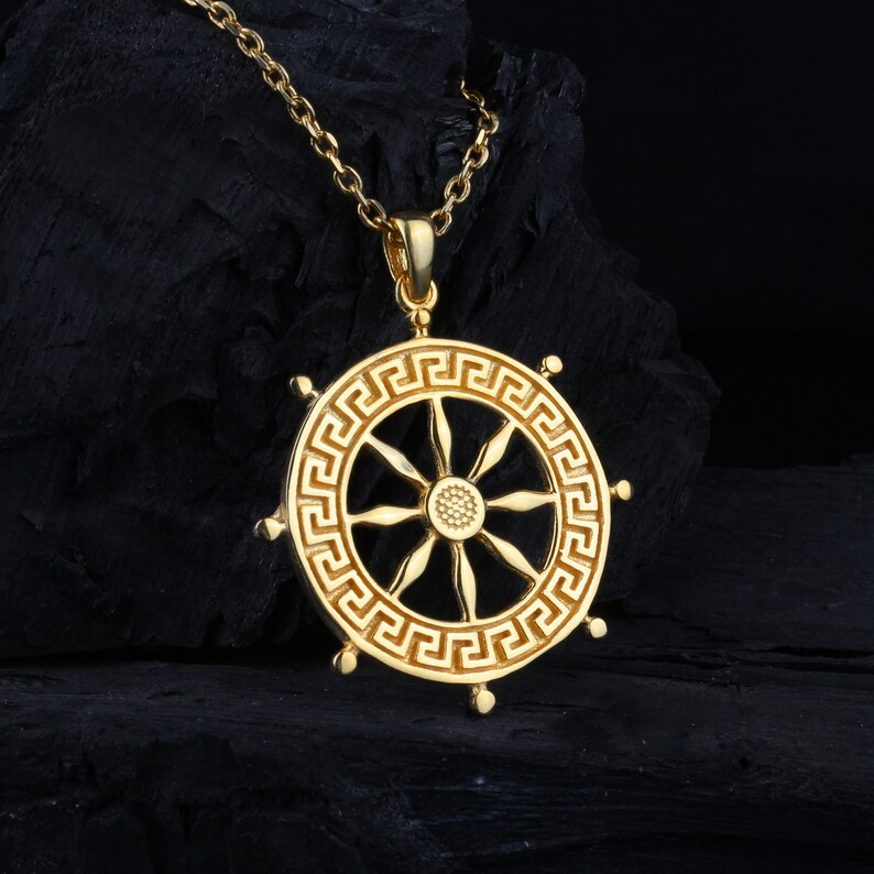 14k Solid Gold Ship Wheel Necklace, 14K Solid Gold Rudder Necklace ...