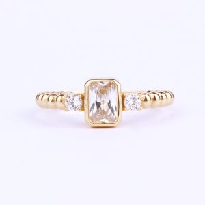 14k Solid Gold Baguette Ring, Dainty Baguette Gold Ring, Minimal Wedding Band, Baguette Gold Ring, Dainty Birthstone Ring, Gift For Her