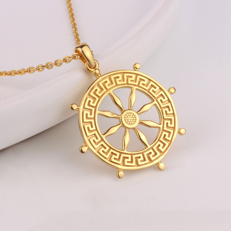 14k Solid Gold Ship Wheel Necklace, 14K Solid Gold Rudder Necklace ...