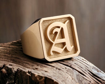 14K Solid Gold Siegelring, alter englischer Anfangsring, personalisierter Anfangsring, individuelles Design Goldring, alter englischer Ring, Monogrammring