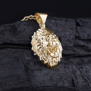 Gold lion head necklace, 14K Solid Gold Lion Head Necklace ,Lion head design necklace, Handmade lion necklace, Gold necklace, Best gifts