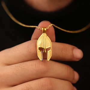 14k Solid Gold Spartan Helmet Necklace, Gold Greek Spartan Necklace, Spartan Warrior Pendant, Ancient Greek Jewelry, Helmet Necklace