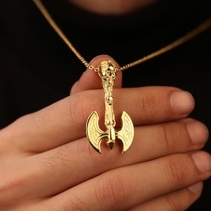 14 Carat Gold Axe Necklace, Gold Battle Axe Necklace, Viking Axe Pendant, Scandinavian War Axe Necklace, Gold Viking Axe Necklace For Man