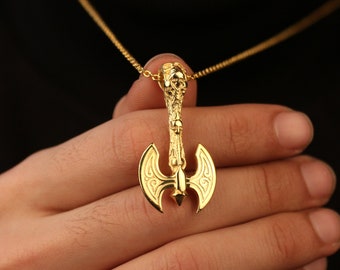 14 Carat Gold Axe Necklace, Gold Battle Axe Necklace, Viking Axe Pendant, Scandinavian War Axe Necklace, Gold Viking Axe Necklace For Man