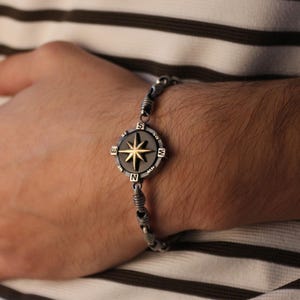 Silver Compass Bracelet , Adjustable Silver Bracelet , Handmade Compass Bracelet , Gift for Husband, Anniversary Gift ,Gift For Him