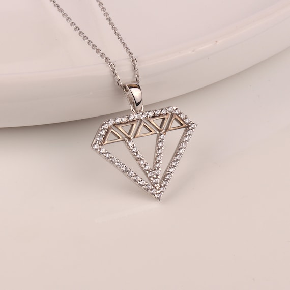 Sterling Silver Diamond Shape Necklace,geometric Diamond
