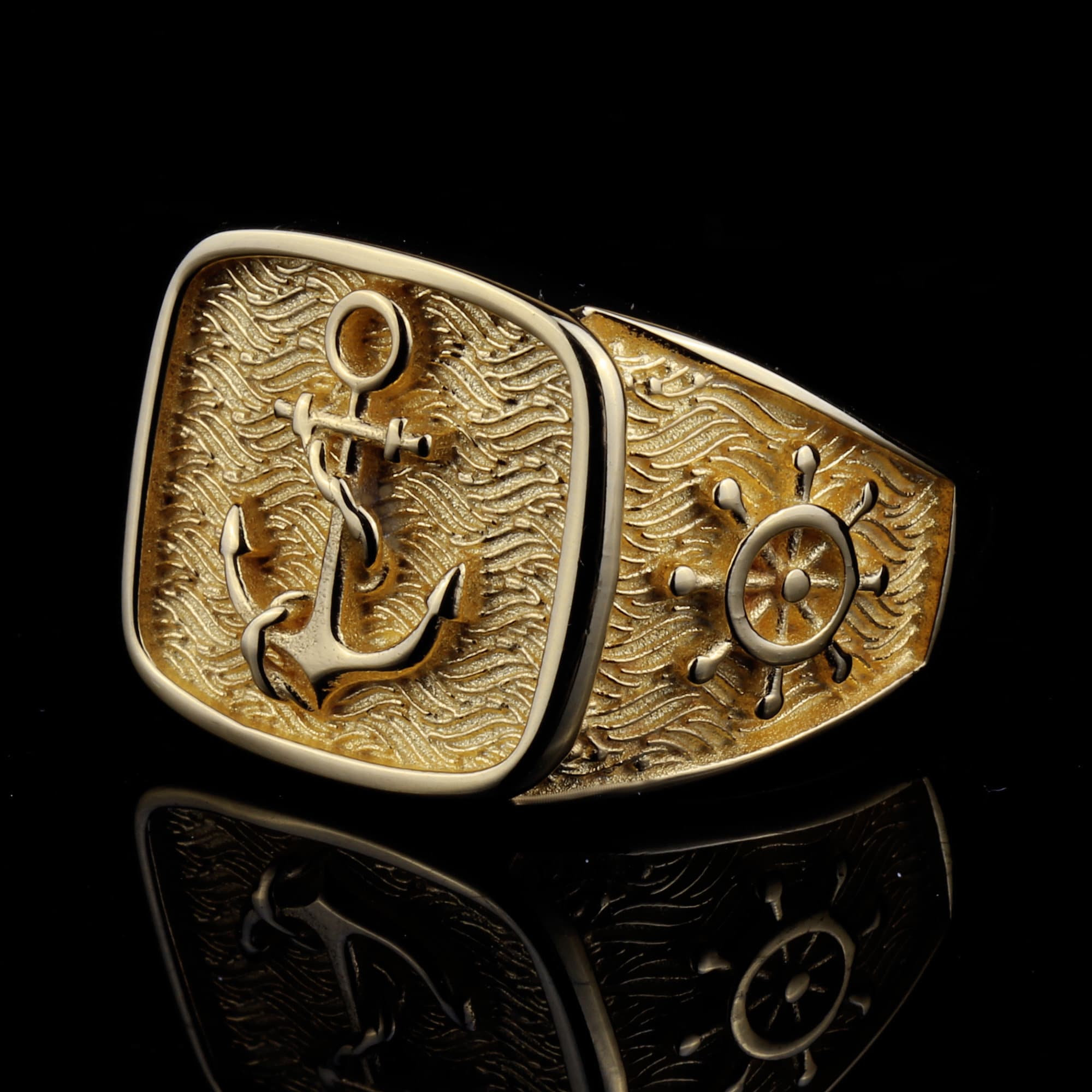 Jasxeyo Men's Gold Plated Anchor Ring - Titanium Steel, Nautical Symbol, Vintage Punk Style, Size 11