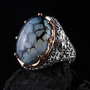 Silver Yemenni Aqeeq Ring, Yemenni Aqeeq Ring, 925 Sterling Silver Handmade Natural Aqeeq Gemstone Ring, Gift For Men,Yemen Agate Stone Ring