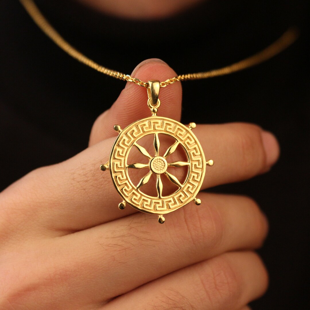 14k Solid Gold Ship Wheel Necklace, 14K Solid Gold Rudder Necklace ...