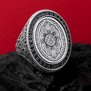 La Galibe Illallah Ring, 925 Sterling Silver Islamic Ring for Men, Arabic Calligraphy Ring, Engraved Muslim Ring, Spiritual Gift for Him