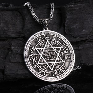Solomons Seal Necklace, Silver Solomon&#39;s Seal Medallion,Islamic Men Necklace, Medallion Necklace, Custom Design Solomon&#39;s Seal Necklace