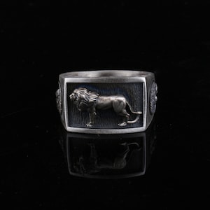 Lion Handmade Relief Signet Ring,African Lion Men Jewelry,Wild Lion Men Ring,Animal Silver Ring,Wedding Gift Ring For Mens,Men Gift Ring