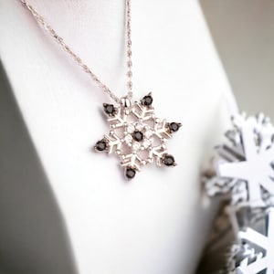 Sterling Silver Snowflake Pendant, Stone snowflake necklace,Winter Necklace, Snowflake Jewelry, Snowy Day Gift, Christmas Gift, Gift for Her