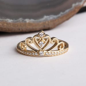 14K solid Gold Kronenring, zierlicher Königin Ring, Prinzessin Krone Ring, Königin Ring, Abschlussgeschenk, Muttertagsgeschenk, Weihnachtsgeschenk