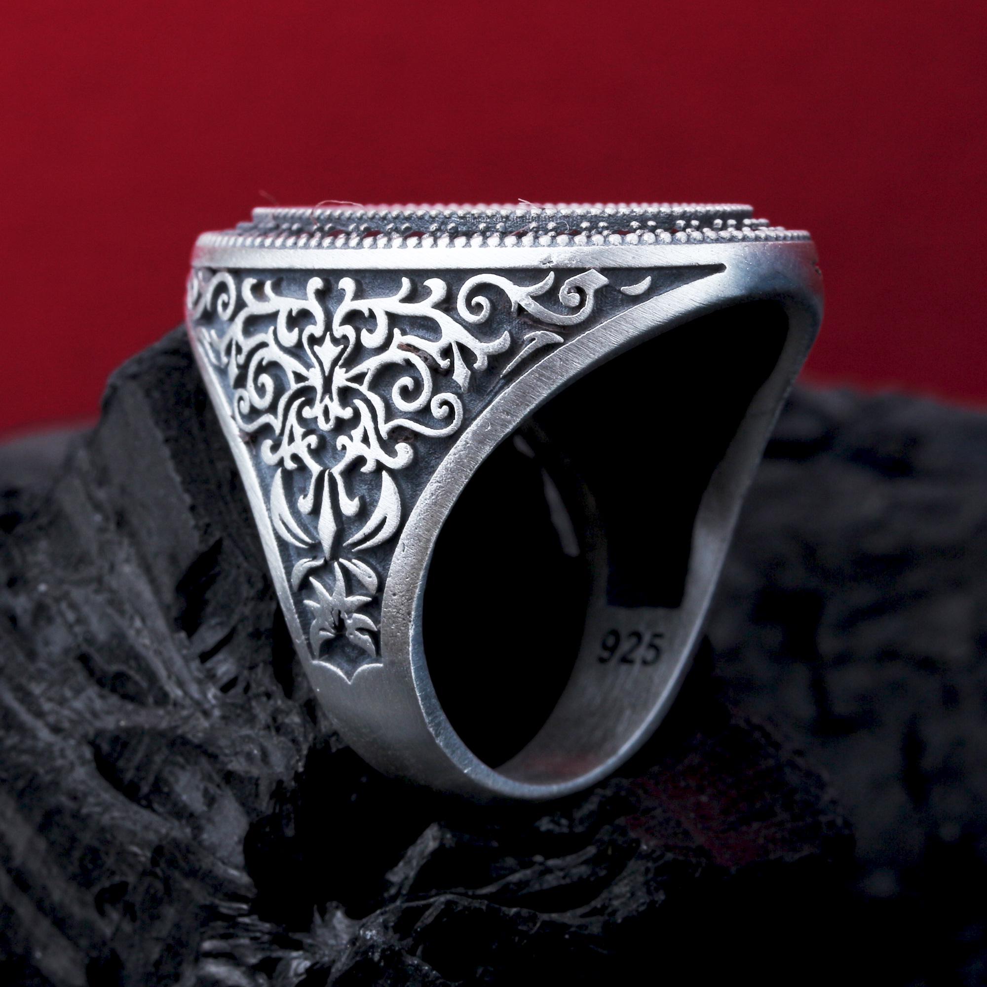 Anillo De Plata De Ley 925 Para Hombre, Piedra Creada Con ámbar, Anillo Islámico