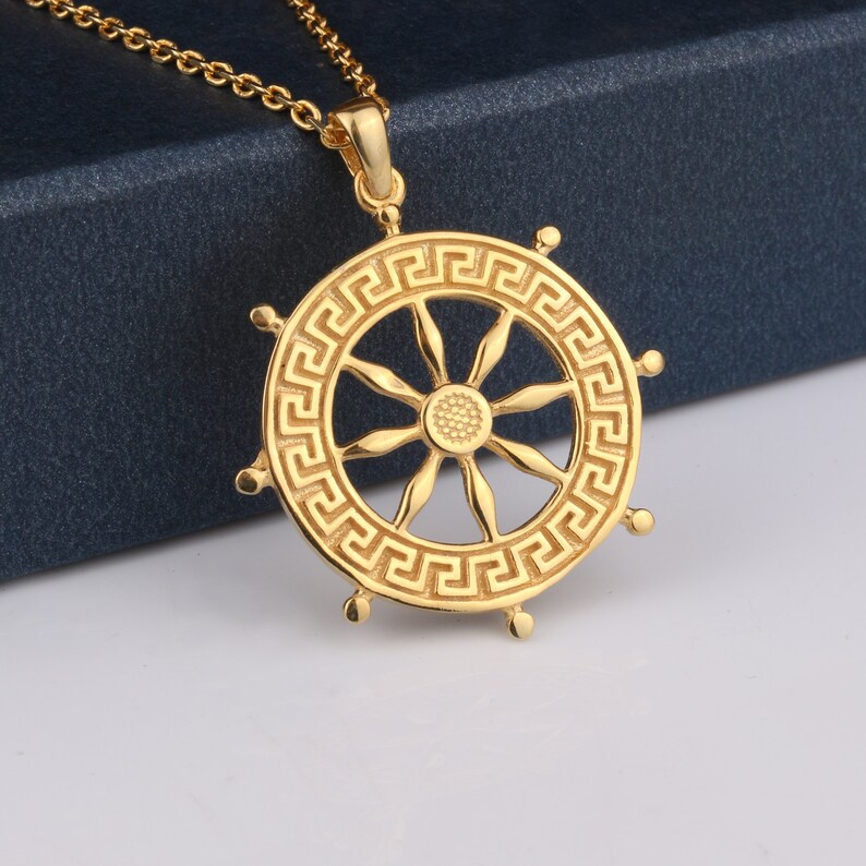 14k Solid Gold Ship Wheel Necklace, 14K Solid Gold Rudder Necklace ...