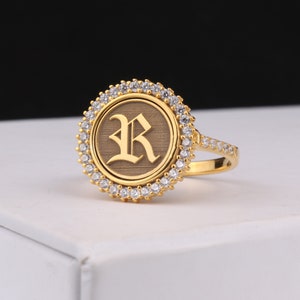 14K Gold Signet Ring for Women,14k Gold initial Ring, Personalized Engraved Signet Ring,14k Solid Gold Ring,Initial Letter Ring