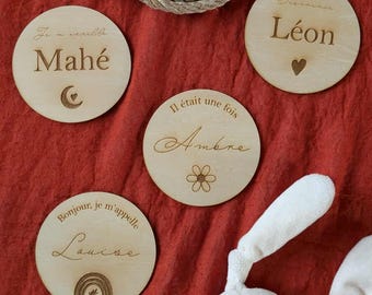 Baby name announcement card - personalized wood engraving - welcome baby card, baby gift, baby name card