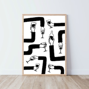 Küchenplakat - Aperitif-Handplakat, Glas, Schwarz-Weiß-Wein - digitale Datei A2/A3/A4/A5/50x70 - Wanddekoration für Küche und Esszimmer