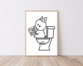 Humorous Toilet Poster - Piggy Bank Poster in the Toilet - Digital File A2/A3/A4/A5/50x70 - Bathroom and Toilet Wall Decoration