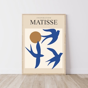 Von Matisse inspiriertes Poster - blaue abstrakte Vögel - digitale Datei A2/A3/A4/A5/50x70 - Henri Matisse Kunstwanddekoration