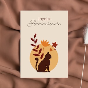 HAPPY BIRTHDAY card - birthday card - cat and flowers illustration