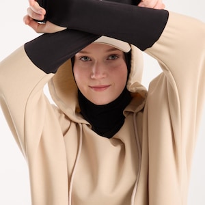 Hijab sportswear, Müslüman aktif spor pantolon takımı,uzun ve çift mütevazı spor takımı, rahat kumaş, kapüşon, mütevazı aktif takım tesettür