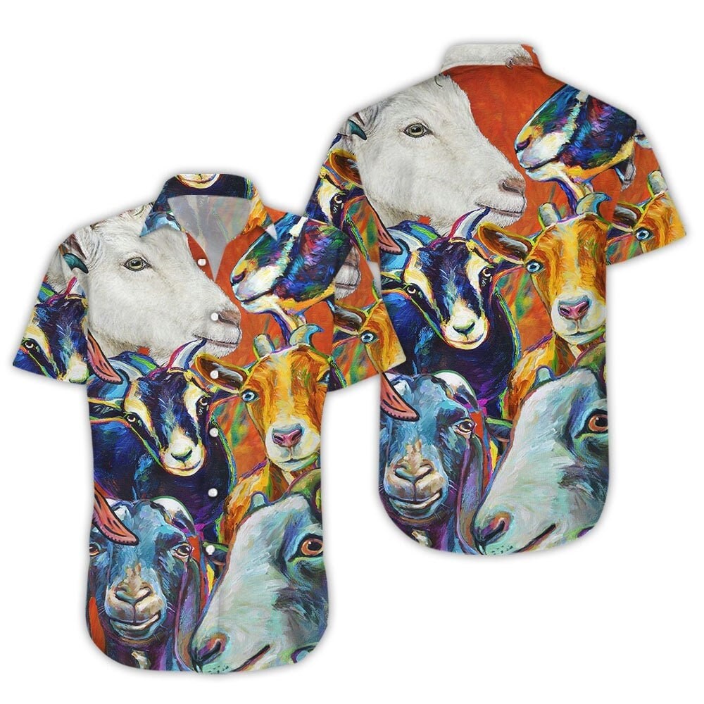 Discover Goat Hawaiian Shirt - Colorful Goat Faces Button Down Shirt