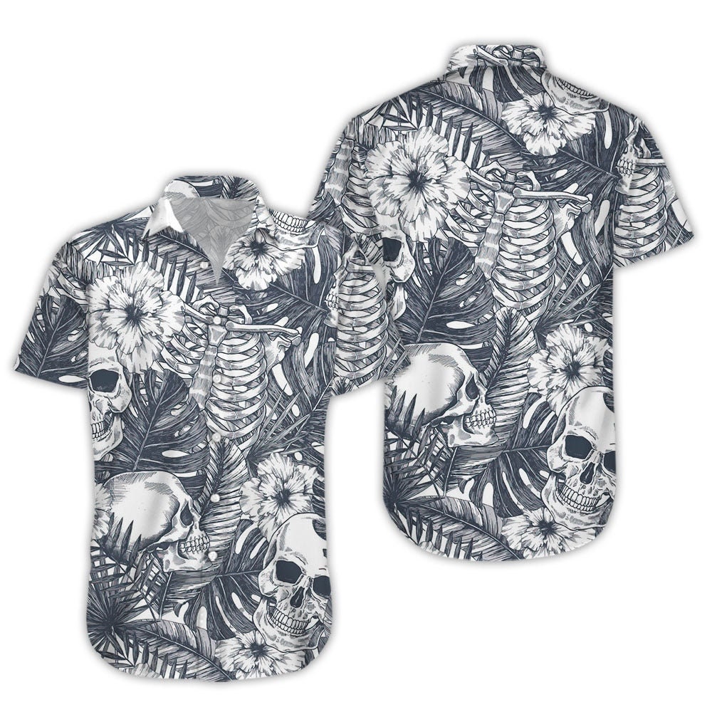Discover Happy Halloween Day - Skull Tropical Grey Hawaii Shirt