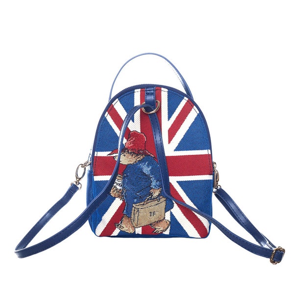 Mini sac à dos avec un design unique d'ours Paddington et d'Union Jack. Mini sac à dos chic dans un style britannique emblématique. Le cadeau de Noël parfait