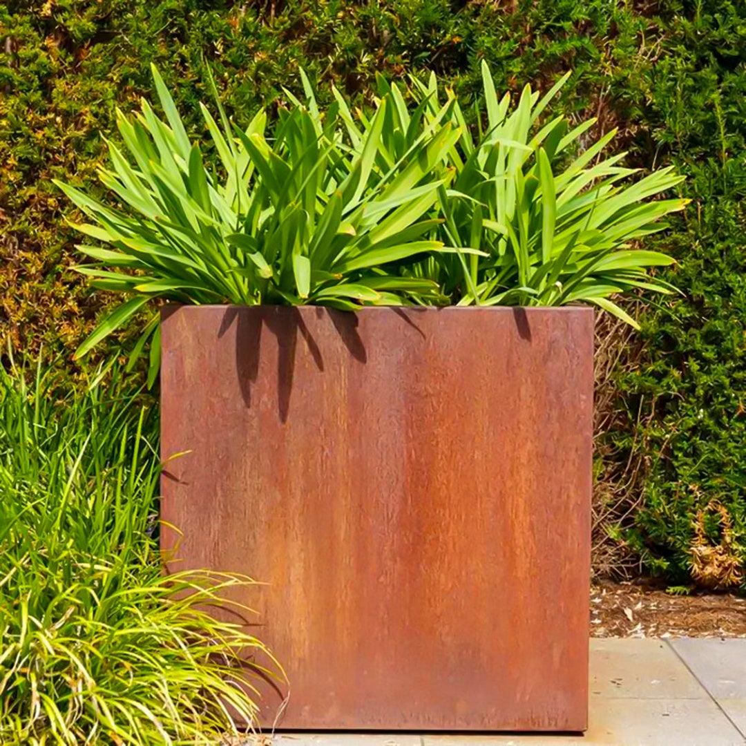 Square Corten Steel Garden Planter, Modern & Contemporary Feel, Outdoor