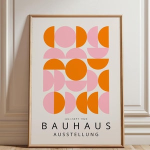 Naranja y rosa Bauhaus cartel arte de la pared, exposición Bauhaus impresión, arte moderno rosa, decoración de arte de pared enmarcada grande, cartel abstracto arte de la pared del regalo